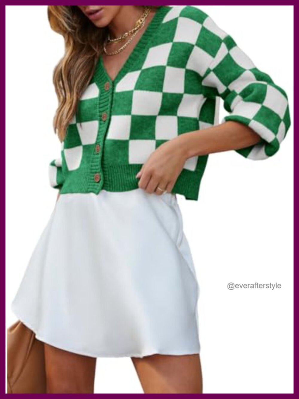 Women's Soft Cable Knit Plaid Cropped Cardigan V-Neck Button Down Sweater